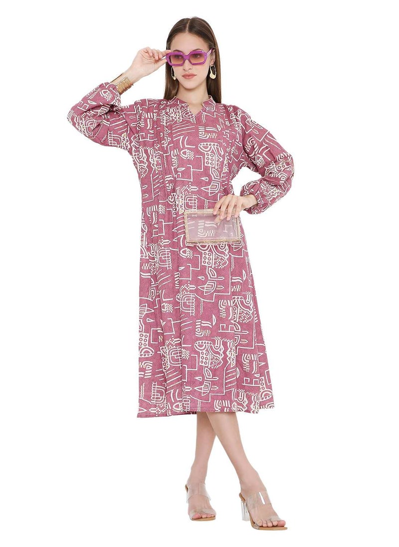 HANA & SARA UNIQUE PRINTED SHORT FARASHA MODEST WEAR ARABIC KAFTAN JALABIYA DRESS  - Image 1