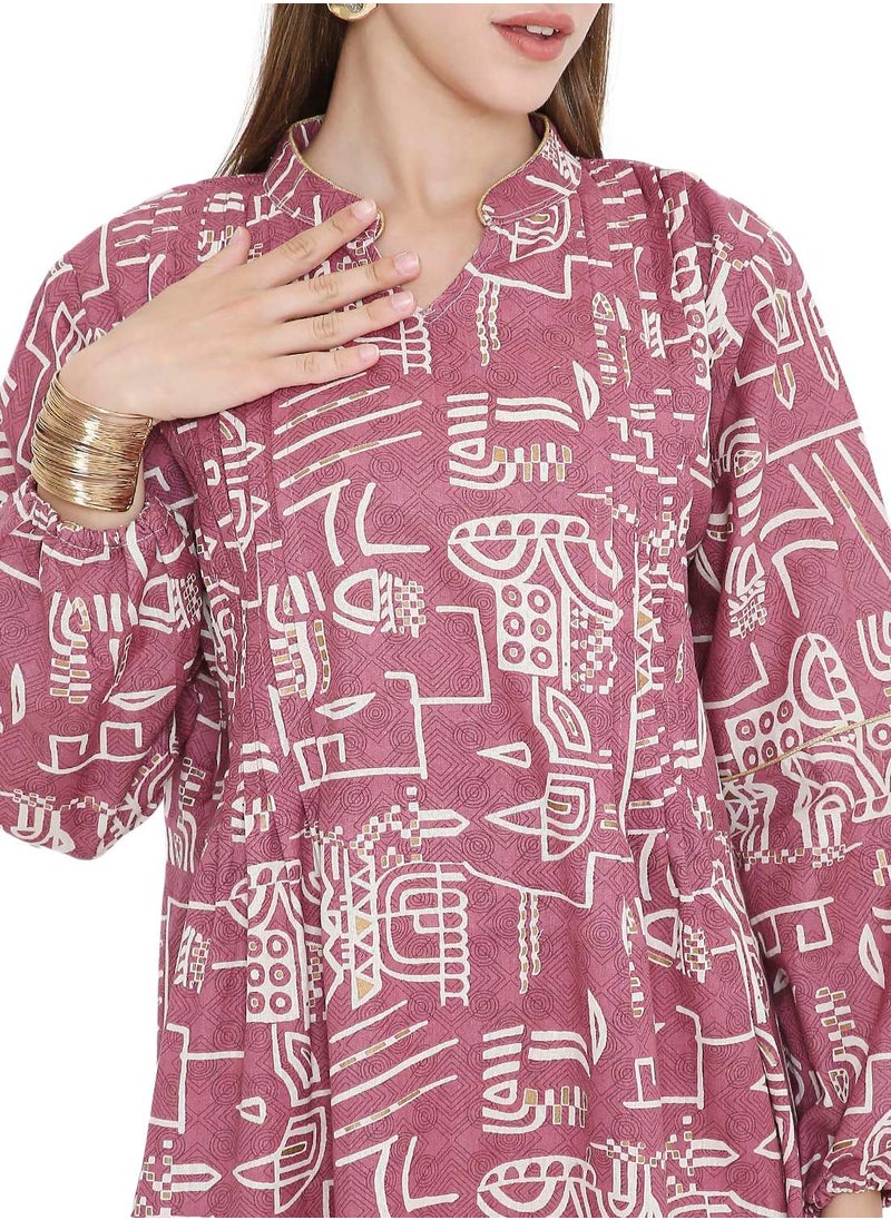 HANA & SARA UNIQUE PRINTED SHORT FARASHA MODEST WEAR ARABIC KAFTAN JALABIYA DRESS  - Image 3
