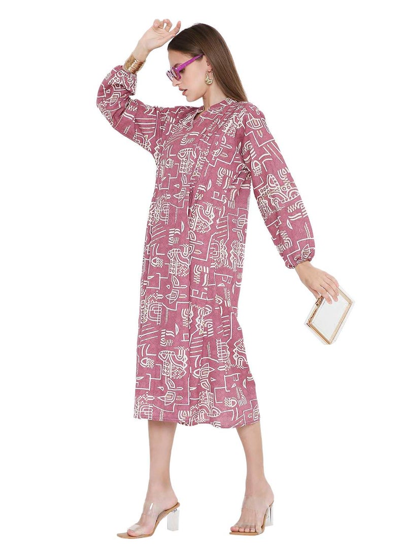 HANA & SARA UNIQUE PRINTED SHORT FARASHA MODEST WEAR ARABIC KAFTAN JALABIYA DRESS  - Image 4