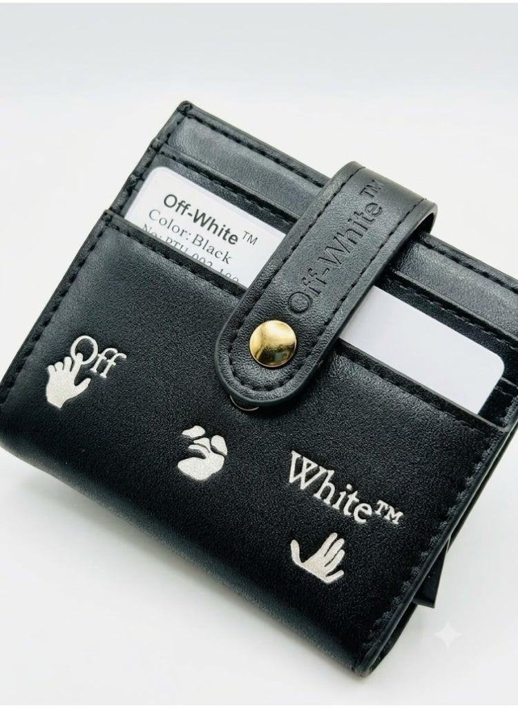 محفظة بطاقات جلد ثنائية الطي للجنسين من Off-White™ مع حزام كبس، أسود
