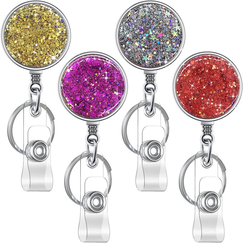 Boutilon Retractable Badge Holder,Badge Reels,Lightweight Plastic Badge Reel Card Holder Backing Belt Clip for Nurse,Volunteer,Teacher,Student(4 Pack Golden Red Purple Silver) - Image 1