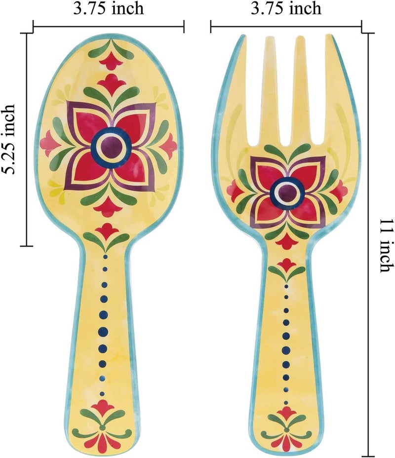 UPware Fiesta Floral Melamine Salad Servers Serving Utensil Set Includes Serving Fork and Spoon for Tossing Salad Pasta Multicolor 1075 Inch Set of 2 - Image 2