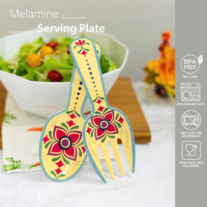 UPware Fiesta Floral Melamine Salad Servers Serving Utensil Set Includes Serving Fork and Spoon for Tossing Salad Pasta Multicolor 1075 Inch Set of 2 - Image 5