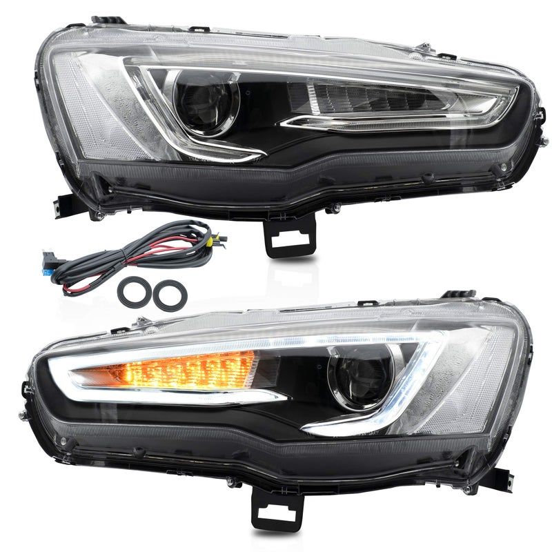 VLAND Headlight Assembly Fit for Mitsubishi Lancer 2008 2009 2010 2011 2012 2013 2014 2015 2016 2017 2018 2019 2020 LED Headlamp Assembly with DRL Sequential Turn Signal Plugandplay