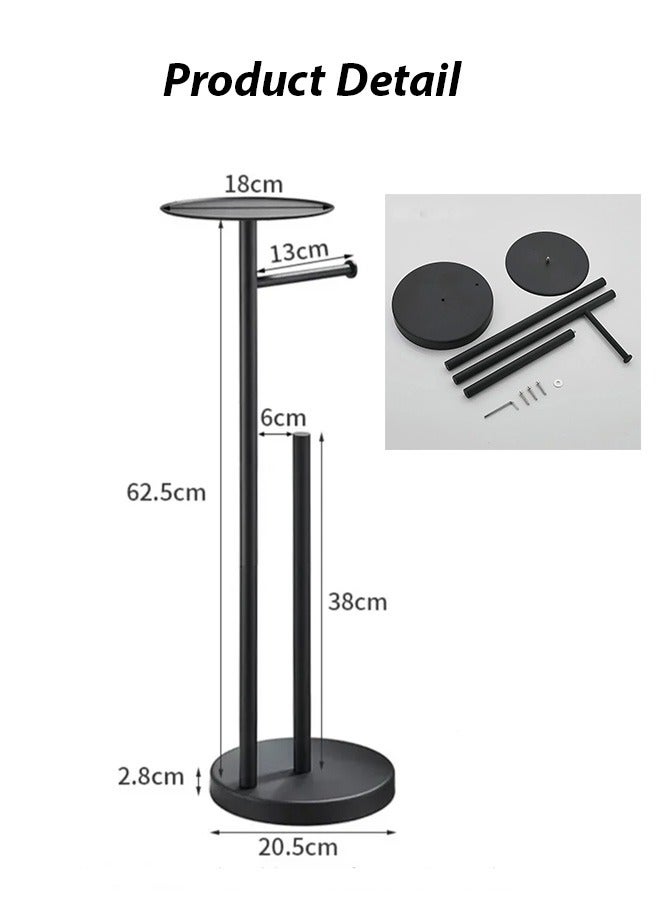 Floor-standing tissue holder Toilet Paper Holder Stand with Phone Shelf Bathroom Toliet Decor Decoration Tissue Paper Roll Holder Free Standing Storage for Bathroom Floor Standing Toilet Roll Dispenser(Black)  - Image 2