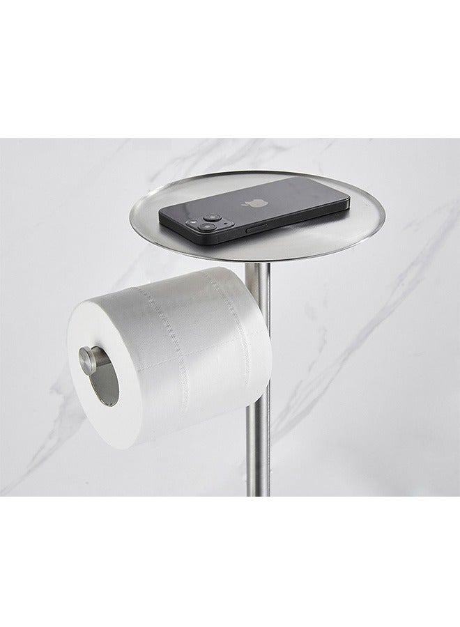 Floor-standing tissue holder Toilet Paper Holder Stand with Phone Shelf Bathroom Toliet Decor Decoration Tissue Paper Roll Holder Free Standing Storage for Bathroom Floor Standing Toilet Roll Dispenser(Black)  - Image 5