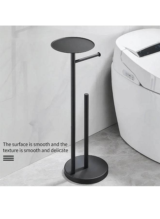 Floor-standing tissue holder Toilet Paper Holder Stand with Phone Shelf Bathroom Toliet Decor Decoration Tissue Paper Roll Holder Free Standing Storage for Bathroom Floor Standing Toilet Roll Dispenser(Black)  - Image 4