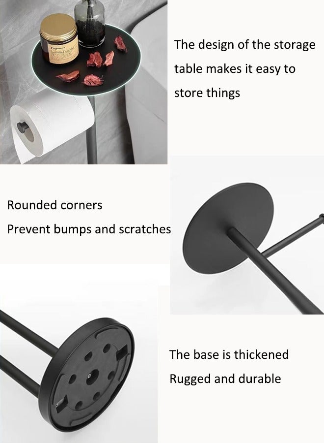 Floor-standing tissue holder Toilet Paper Holder Stand with Phone Shelf Bathroom Toliet Decor Decoration Tissue Paper Roll Holder Free Standing Storage for Bathroom Floor Standing Toilet Roll Dispenser(Black)  - Image 3