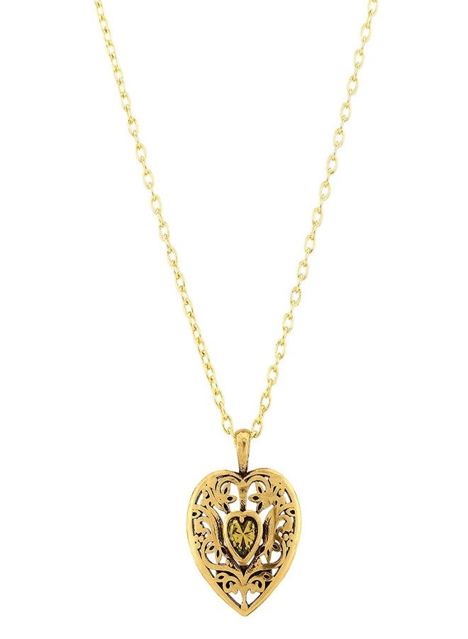ATHZ Golden Heart pendant with chain || For Ladies || S Hook or CrabClaw closure || Red, Deep Orange, Mid violet or Red cubic zirconia options (Golden, yellow) - Image 1