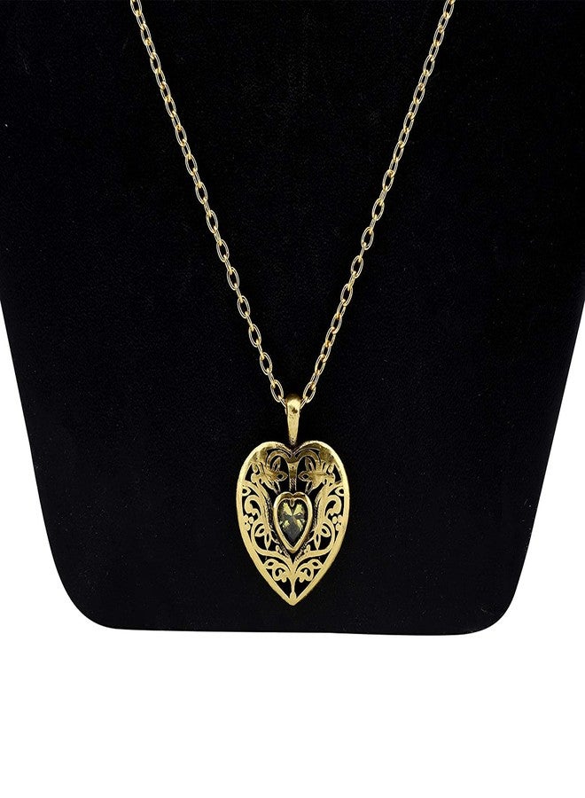 ATHZ Golden Heart pendant with chain || For Ladies || S Hook or CrabClaw closure || Red, Deep Orange, Mid violet or Red cubic zirconia options (Golden, yellow) - Image 4