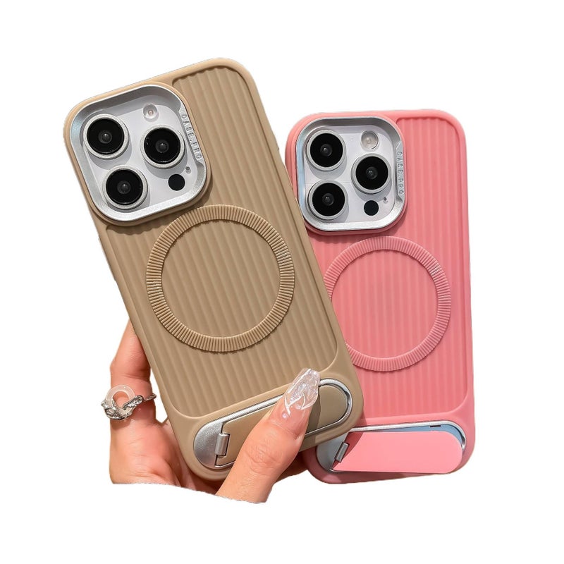 MS Silicone MagSafe Case for iPhone 14 / 14 Plus / 14 Pro / 14 Pro Max with Drop Protection and Kickstand plus Shockproof plus Strong Magnetic plus Full Coverage in Pink - Image 4