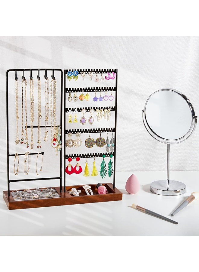 YelaJoy Jewelry Holder Organizer Stand Tree for Earring Necklace Ring Bracelets Display and Storage, with 90 Holes, 12 Hooks, Black+ Walnut  - Image 3