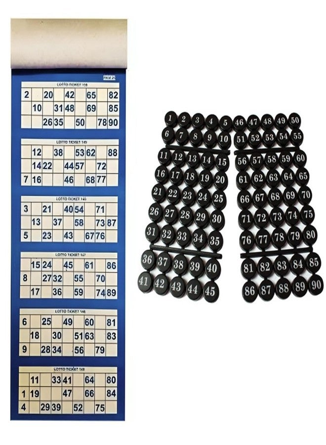 Gmefvr Tombola Plactic Numbers Coins and 600 Tickets Book Game 90 pcs |chip Black or Cream Bingo Chips for Lottery, Pieces for Traditional, Holiday & Wedding Games (Ticket with Black Coin) - Image 1