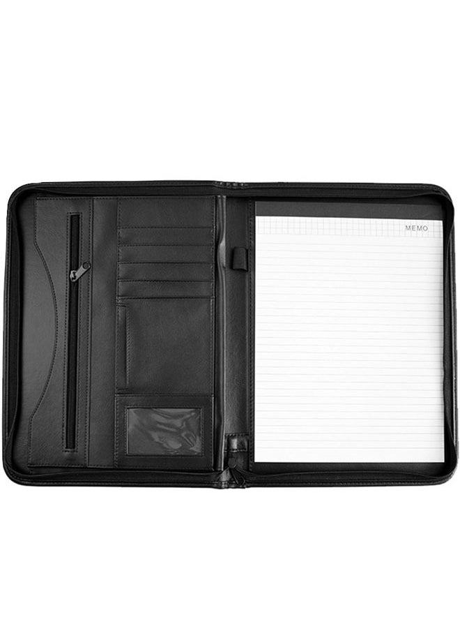 وهاواي A4 File Folder PU Leather Portfolio Business Notebook Organizer with Zipper Business Portfolio Interview Folder for Women and Men Black  - Image 1