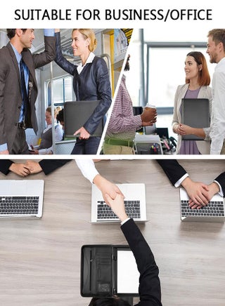 A4 File Folder PU Leather Portfolio Business Notebook Organizer with Zipper Business Portfolio Interview Folder for Women and Men Black - view 5