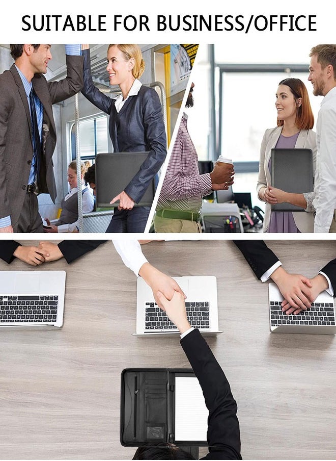 وهاواي A4 File Folder PU Leather Portfolio Business Notebook Organizer with Zipper Business Portfolio Interview Folder for Women and Men Black  - Image 5