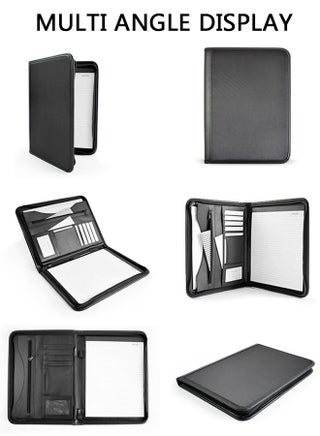 A4 File Folder PU Leather Portfolio Business Notebook Organizer with Zipper Business Portfolio Interview Folder for Women and Men Black - view 4