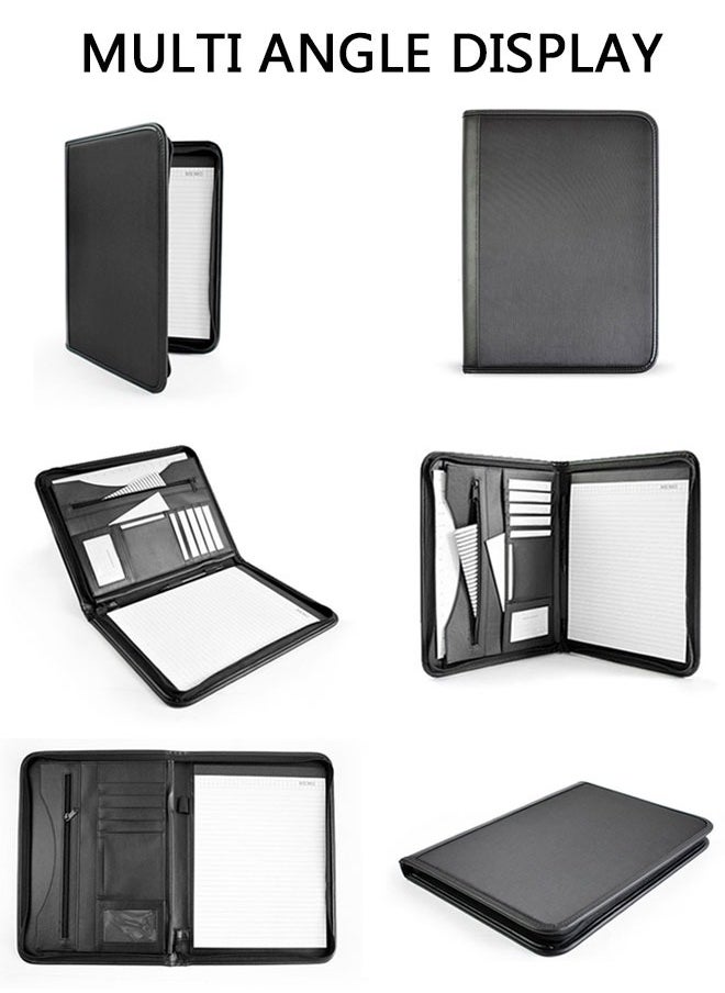 وهاواي A4 File Folder PU Leather Portfolio Business Notebook Organizer with Zipper Business Portfolio Interview Folder for Women and Men Black  - Image 4