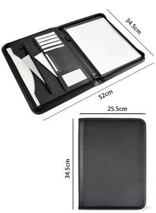 A4 File Folder PU Leather Portfolio Business Notebook Organizer with Zipper Business Portfolio Interview Folder for Women and Men Black - view 2