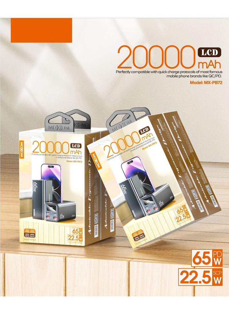 MX-PB72 20000 mAh Portable Powerbank with 4 Output and 2 Input 65W PD + 22.5W SCP Charging