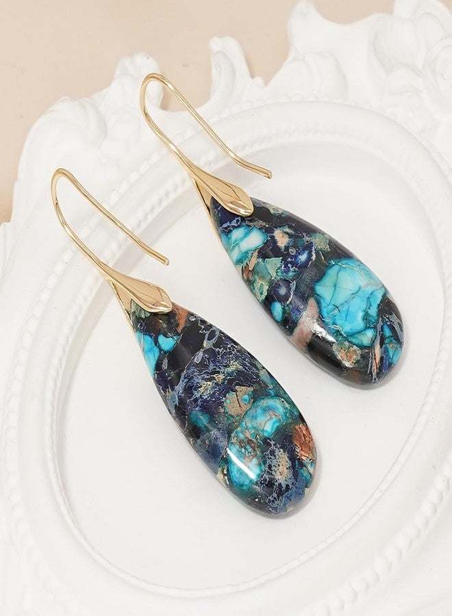 Wovanoo Natural Stone Earrings Waterdrop Stone Dangle Earrings for Women, alloy - Image 5