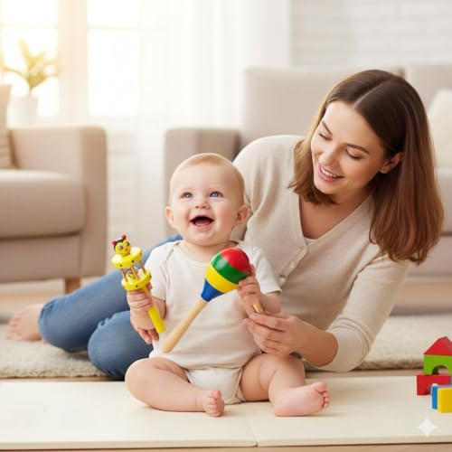 Neotea Wooden Rattle Toy Set for Babies | Cage + Shaker Design | Eco-Friendly, Safe, and Non-Toxic | Set of 2 | Colorful, Stimulating Rattle Toy for Infants | Perfect for Early Development - Image 2