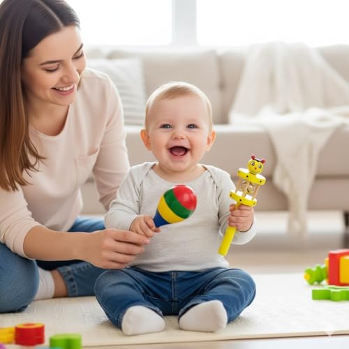 Neotea Wooden Rattle Toy Set for Babies | Cage + Shaker Design | Eco-Friendly, Safe, and Non-Toxic | Set of 2 | Colorful, Stimulating Rattle Toy for Infants | Perfect for Early Development - Image 4