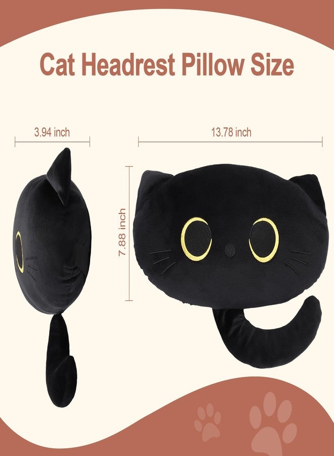 EVOLVEOVER Black Cat Car Headrest Pillow Neck Support Plush Cushion for Driving Seat (2 pcs) - Image 3