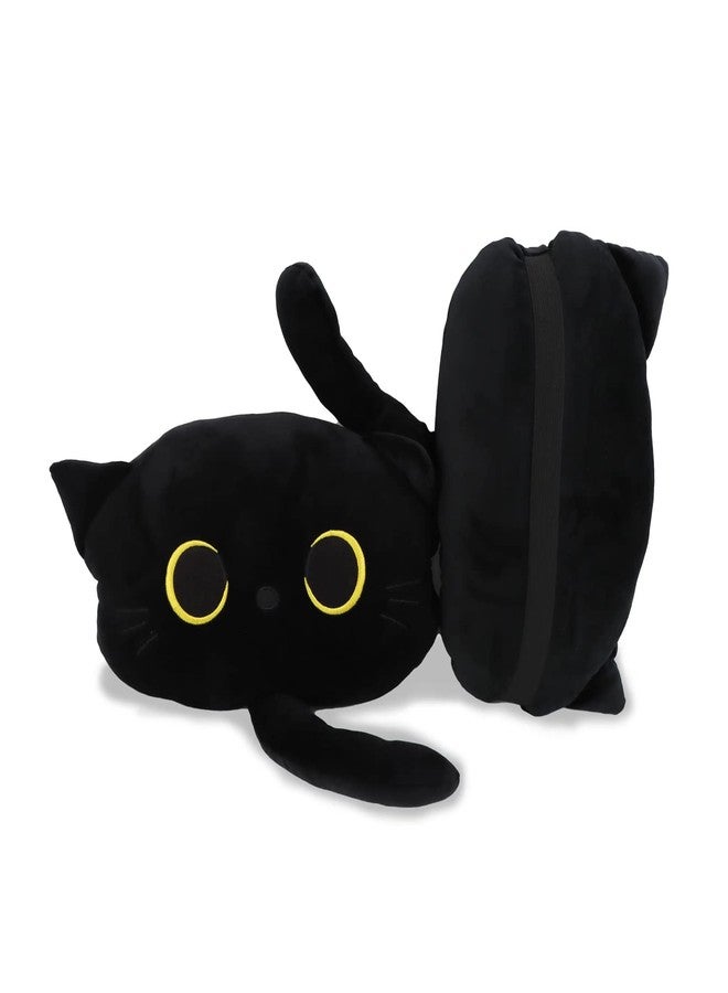 EVOLVEOVER Black Cat Car Headrest Pillow Neck Support Plush Cushion for Driving Seat (2 pcs) - Image 1