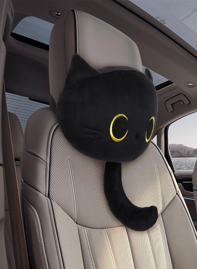 EVOLVEOVER Black Cat Car Headrest Pillow Neck Support Plush Cushion for Driving Seat (2 pcs) - Image 5