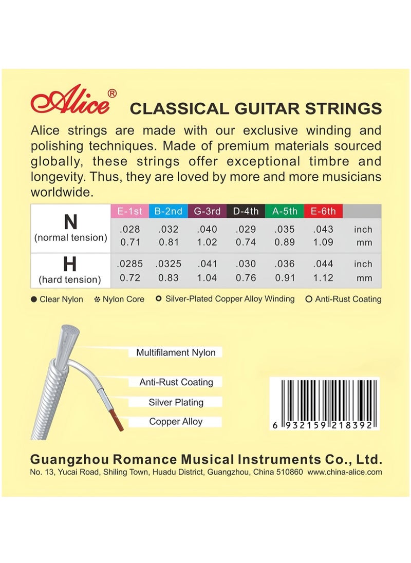 Alice - AC106 Classical Guitar String Full Set Clear Nylon Plain String & Silver Plated Copper Alloy Winding - 6 Strings - Image 1