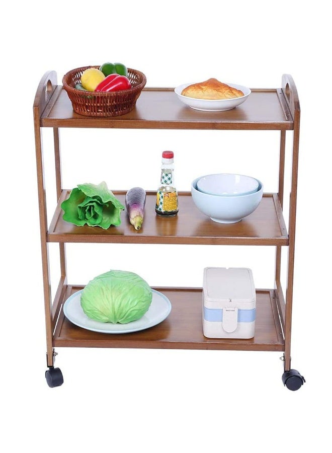 LINGWEI Bamboo Kitchen Island With Movable Wheels 3 Floor Food Serving Trolley With Handle Wooden Utility Cart and Storage Organizer - Image 1