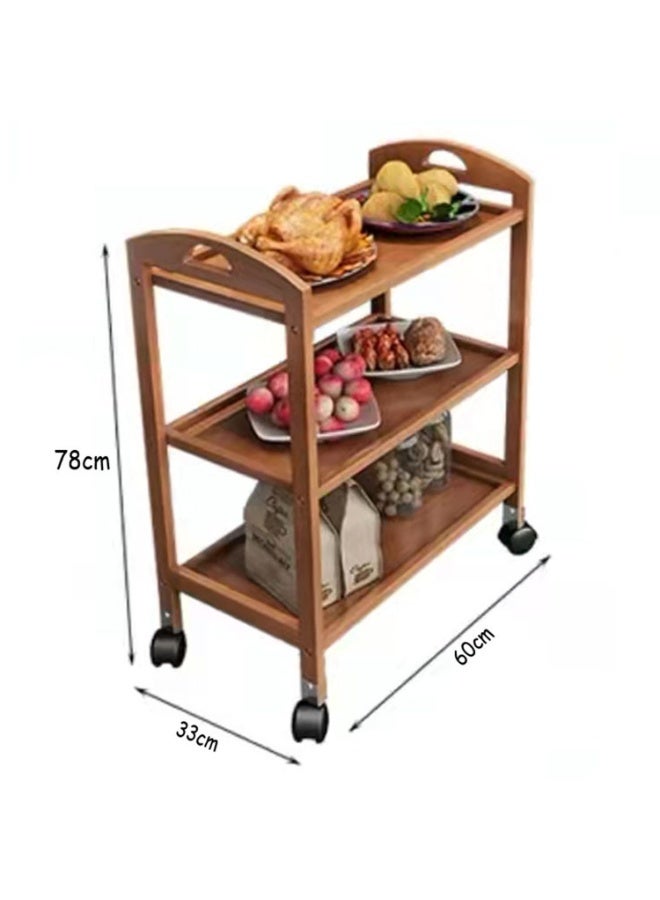 LINGWEI Bamboo Kitchen Island With Movable Wheels 3 Floor Food Serving Trolley With Handle Wooden Utility Cart and Storage Organizer - Image 3