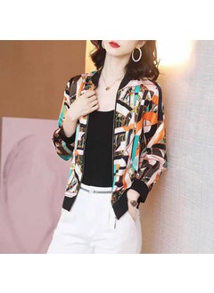 Generic 2024 Summer New Large Size Loose Fit Jacket Cardigan Top Short Jacket Trendy Printing Sun Protection Baseball Uniform For Women 3064# 