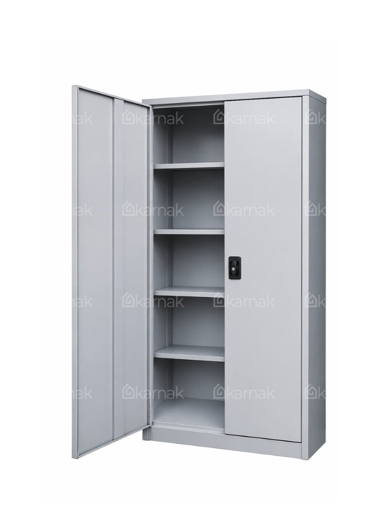 Karnak Amla 2 Door Filling Cabinet with Storage & Shelves | Metal Cupboard for Home, School & Office | Secure Key Lock, Plastic Handles, Multi-Compartment Organizer (Grey) - Image 3