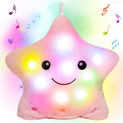 Cuteoy 13 Musical Pink Star Plush Pillow Glowing Twinkle Night Light Stuffed Animal LED Toys Adjustable Volume Birthday for Girls Boys - Image 1