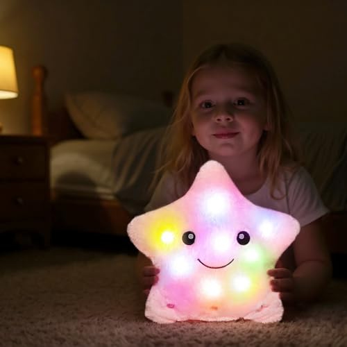 Cuteoy 13 Musical Pink Star Plush Pillow Glowing Twinkle Night Light Stuffed Animal LED Toys Adjustable Volume Birthday for Girls Boys - Image 5
