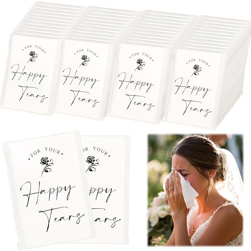 DORIS HOME 48pcs Happy Tears Tissues for Wedding, 3 Ply Wedding Tissues for Guests, Individual Facial Tissues For Your Happy Tears - Image 1