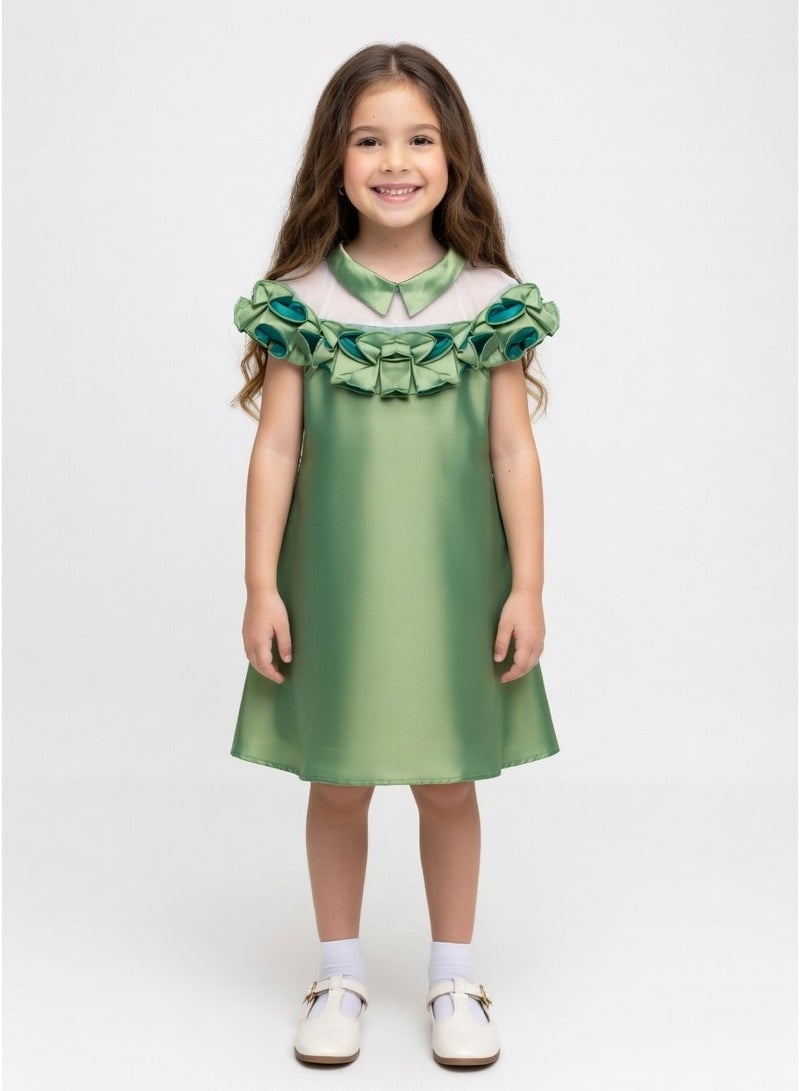 Queen PRINCES GREEN Girls Party Dress, Princess Dress Party Wear Wedding Evening Formal Pageant Dance Gown for Birthday Kid Girls Elegant - Image 1
