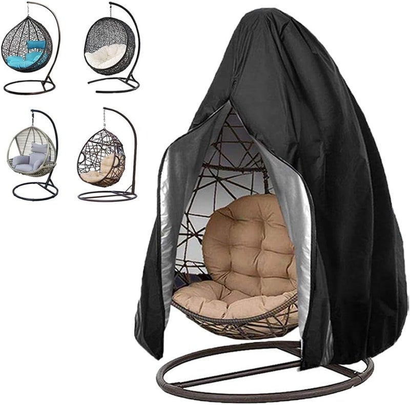 Oslimea Patio Hanging Egg Chair Cover, Durable Lightweight Waterproof Egg Swing Chair Cover with Zipper Fits Most Outdoor Single Swing Egg Chair Dust Protector (75"x45" Black) - Image 1