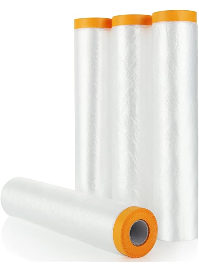 إيروريكس قماش بلاستيكي مع شريط لاصق، فيلم لاصق مسبق، شريط قماشي للحماية، فيلم لاصق واقٍ مقاوم للماء، يمنع الغبار، طلاء للأثاث، 4 لفات، 7.8 × 32 قدمًا - Image 1