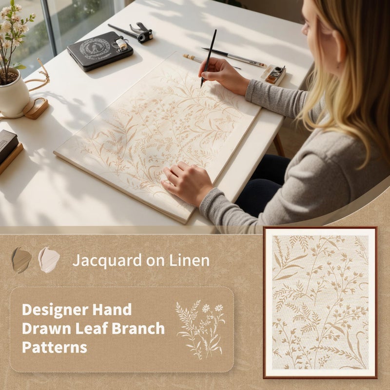 BGment Oatmeal Linen Curtains for Living Room 84 Inch Length - French Country Leaf Jacquard Botanical Pattern Cottage Core Vintage Light Filtering Grommet Window Curtains 2 Panels, Each 52 Inch Wide - Image 4