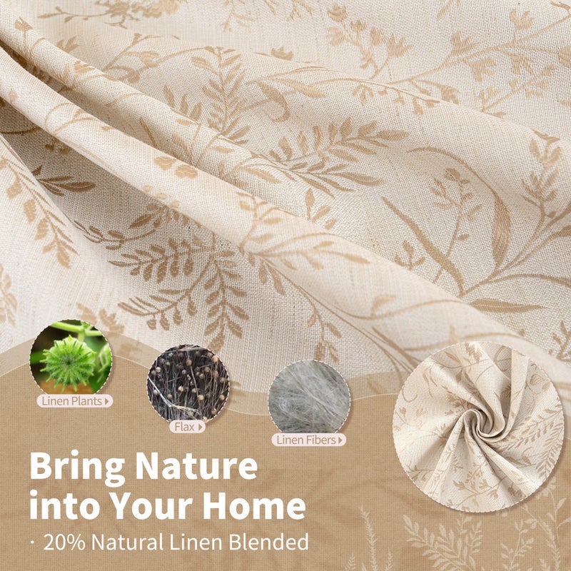 BGment Oatmeal Linen Curtains for Living Room 84 Inch Length - French Country Leaf Jacquard Botanical Pattern Cottage Core Vintage Light Filtering Grommet Window Curtains 2 Panels, Each 52 Inch Wide - Image 3