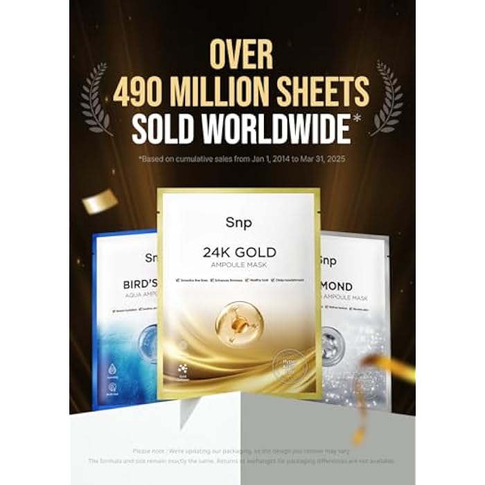 SNP 1000mg Collagen + 24K Gold Ampoule Sheet Mask | Collagen Face Masks Skincare | Tightening, Hydrating, and Nourishing | Korean Skin Care | Overnight Face Masks | Moisturizing Face Mask | 10 Sheets - Image 3