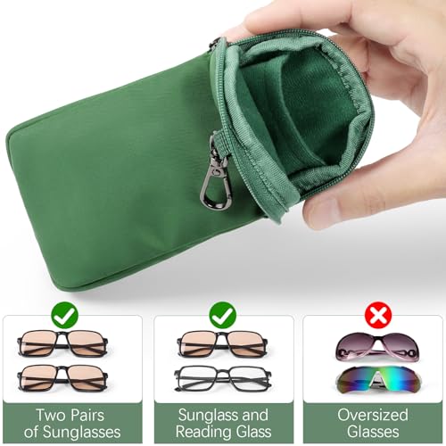 Huvon Double Glasses Case Soft Eyeglass Case with Clip & Zipper, Dual Sunglasses Pouch for Women Men Travel Eyewear Bag - Image 3