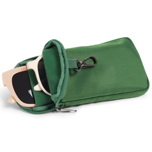 Huvon Double Glasses Case Soft Eyeglass Case with Clip & Zipper, Dual Sunglasses Pouch for Women Men Travel Eyewear Bag - Image 1