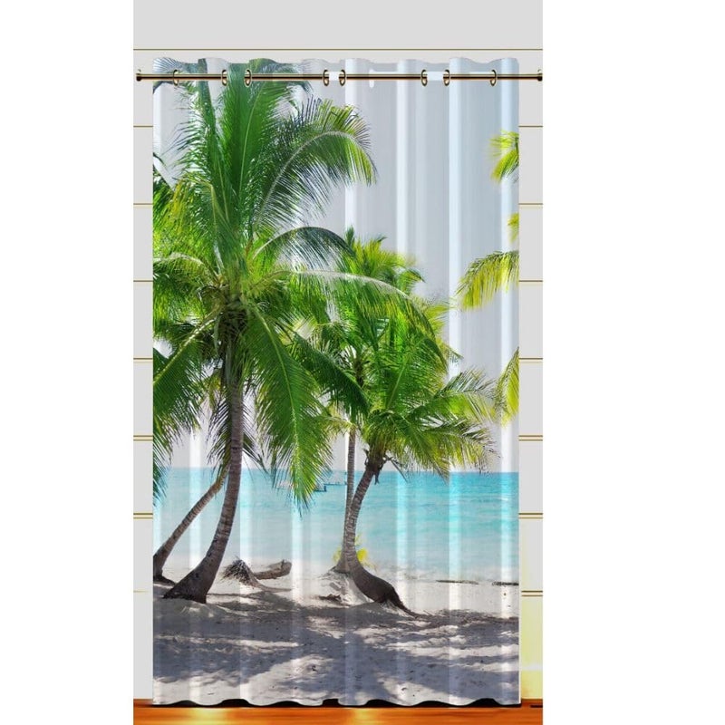 Waco Creation 3D Digital Printed Peacock Design 5 Feet Window Curtains for Kids Room Nursery, Bedroom | Grommet Curtains for Living Room Decoration (Beach Tree (Pack of 1), Door (4 x 7 Feet)) - Image 1