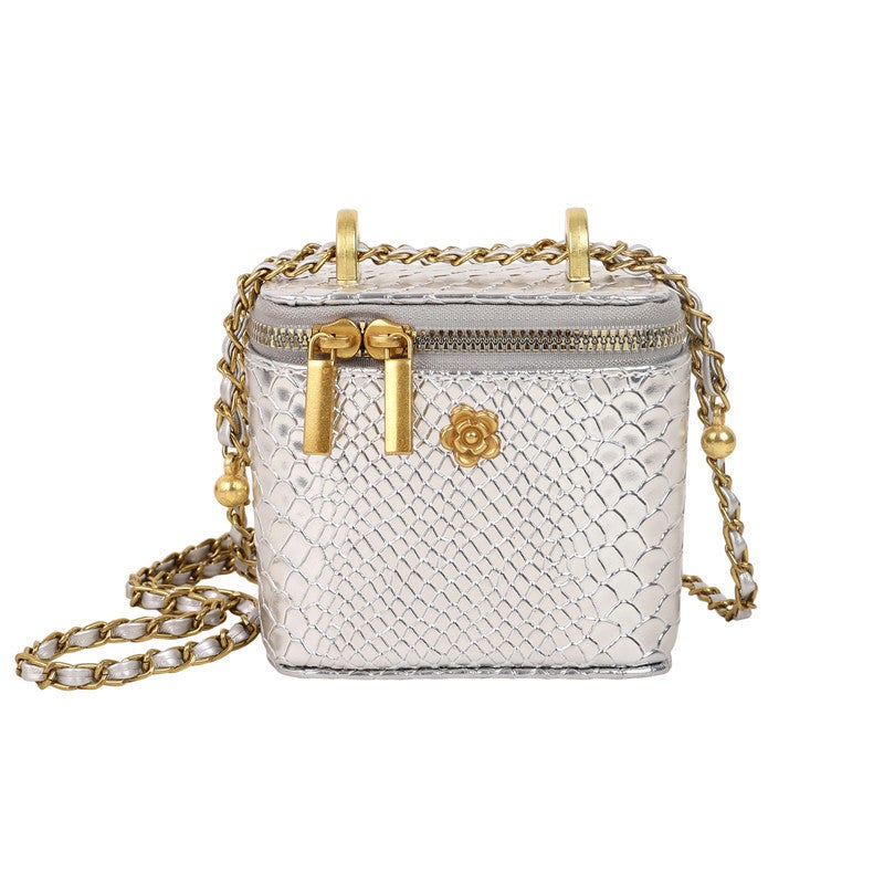 Textured Mini Square Bag For Women, Versatile Casual New Lipstick Coin Earphone Bag, New Style Chain Crossbody Bag - Image 1