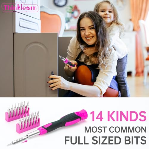 ThinkLearn 8V Pink Cordless Drill Set, 64 Pcs Pink Power Drill Tool Kit for Women, 3/8"Keyless Chuck Electric Screwdriver Driver Kit for Home DIY and Repair, USB Charger and Storage Box Included - Image 5