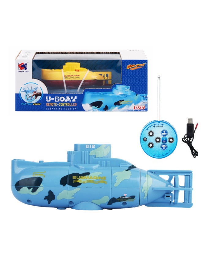 Mini Electric Submarine Remote Control Boat 6-Channel Remote Controller Full Waterproof Model Children's Water Play Summer Toy-Color:Six-way Submarine-Blue  - Image 5